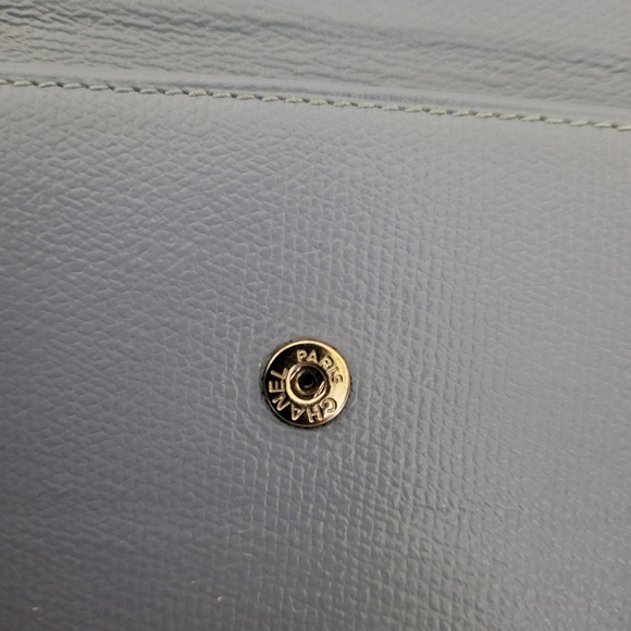 Authentic Chanel Vintage Blue Leather Timeless Long Button Wallet - Picture 9 of 16